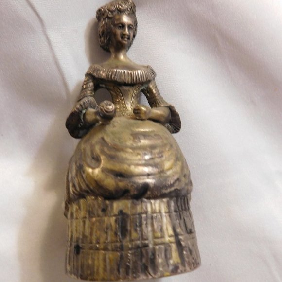 Vintage Brass Bells Victorian Lady and Long Handled Bell Lot of 2 Bells - Picture 3 of 9